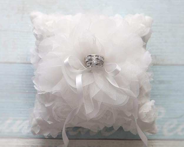 Amazon Com Wedding Ring Pillow Ring Cushion With White Mesh