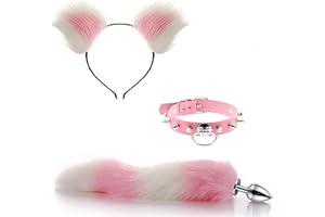 Anal Sex Toys Fox Tail Butt Plug Sexy Plush Cat Ear With Leather Necklace Set Massage Sex Toys Women Couples Cosplay (Color :