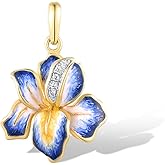 Santuzza 10K Solid Gold Enamel Flower Pendant Without Chain for Women