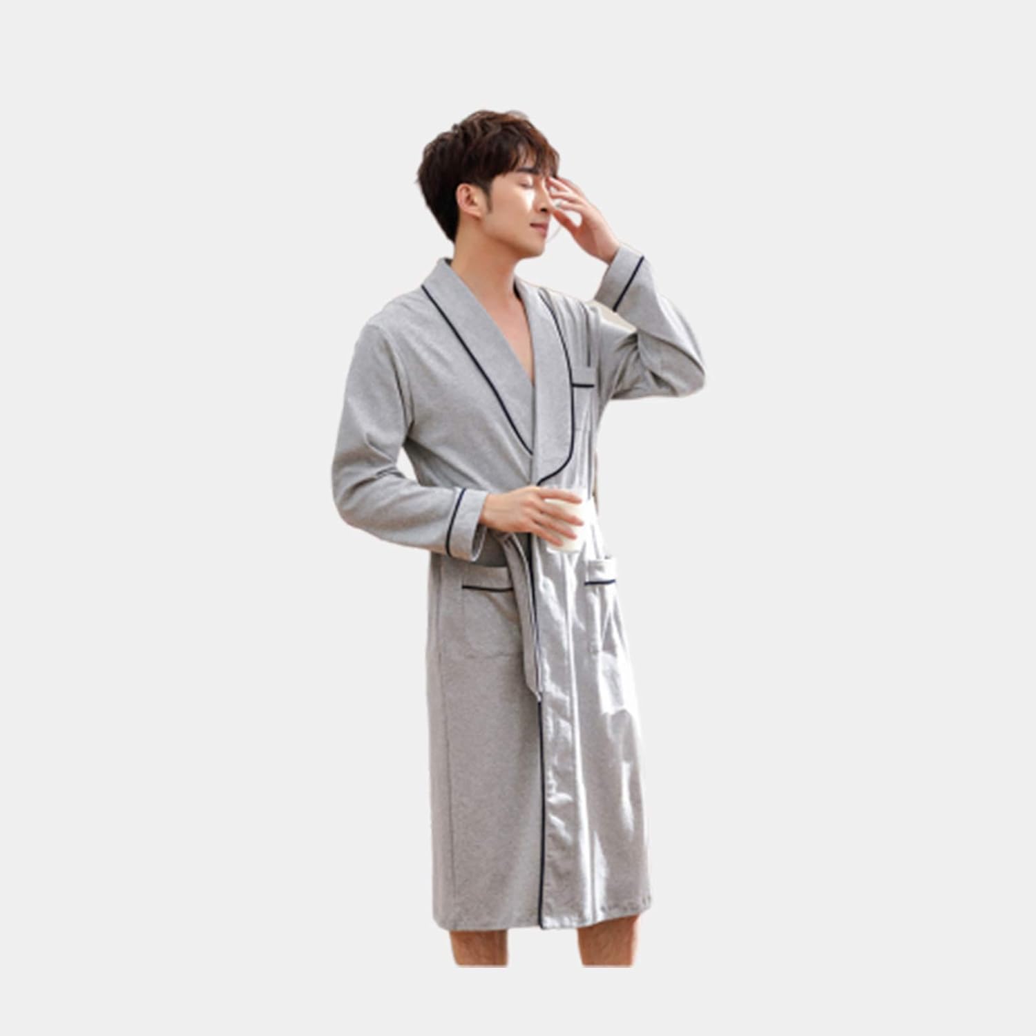 Men Sleep Shirt Long Sleeve Comfy Soft with Pockets Cotton Bathrobe Loose Comfy Autumn Winter