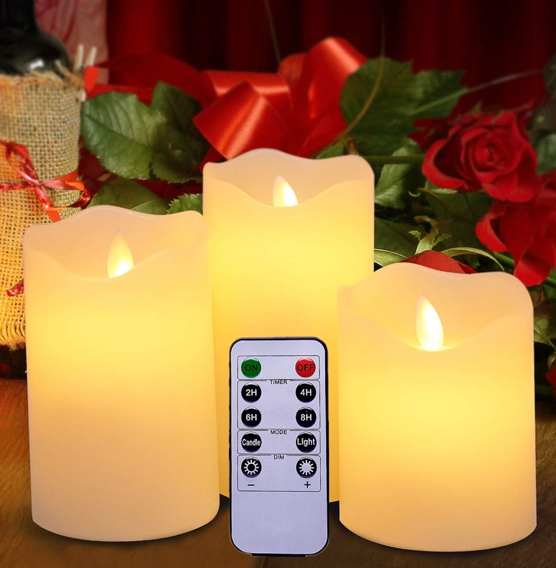 Harcas Flameless Led Set of 3 Battery Operated Electric Candles with Remote Control. Wax with Realistic Flickering Flame Effect. Create The Perfect Ambience Around Your Home. White