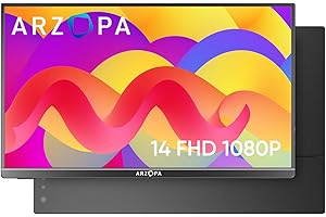 ARZOPA Portable Monitor, 14.0" Ultra Slim Portable Laptop Monitor FHD 1080P External Display with Dual Speakers Second Screen for Laptop PC Phone Xbox PS4/5 Switch-A1 GAMUT Slim