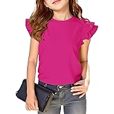 Haloumoning Girls T Shirts Double Layer Ruffle Short Sleeve Kids Summer Crewneck Tunic Tee Tops 5-14 Years