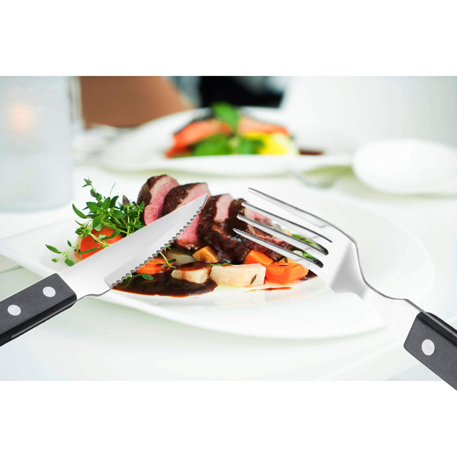 TaNaT 12 Pieces Wood Flatware Forks and Spoons Set Silverware Cutlery 18/0 Stainless Steel Flatware Set Black Wooden Handle Tableware Utensils Service for 4,Set of Silverware,Smooth Surface