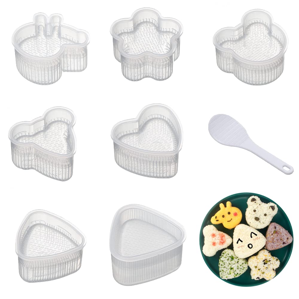 DUMYFENG 8 Pcs Sushi Maker Kit Professional Triangle Sushi Mold Cute Cartoon Non-Stick Rice Ball Presses Mold for DIY Home Kitchen Cooking Sushi Rolling