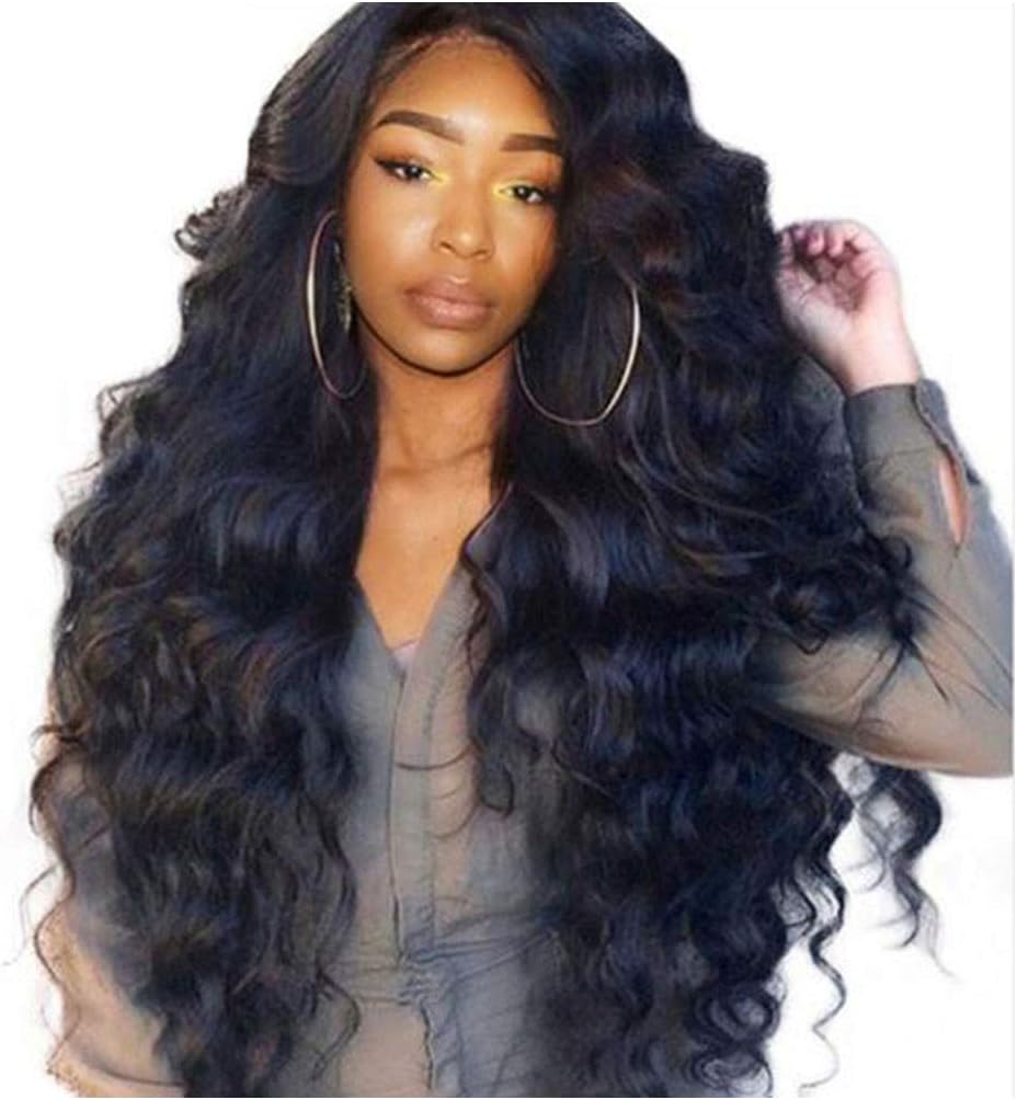 Women Long Wavy Curly Wig Fudule Synthetic Fiber Hair Heat Resistant Human Hair for Black Women Brazilian Full Wigs on Sale (Black b)