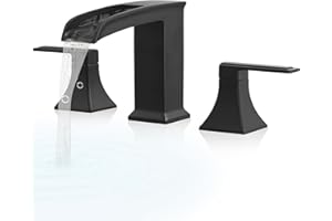 HEYMYTAP Brass High Flow Roman Bathtub Faucet Black Tub Faucet, Waterfall Bath Tub Faucet Set 3 Hole, Widespread Bathtub Faucets Deck Mount Bath Tub Faucets with 2 Knob, Pre-Installed Water Hose