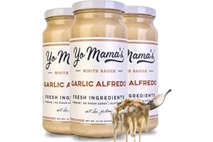 Yo Mama’s Foods Gourmet Keto Garlic Alfredo Pasta Sauce | (3) 16 Ounce Glass Bottles | Our Garlic Sauce is Low Carb, Paleo, G