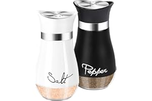 Salt and Pepper Shakers Set, 4 oz Stainless Steel Salt Pepper Shaker Containers with Glass Bottom for Kitchen Cooking, BBQ, B