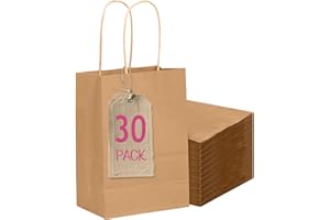qiqee 30-Packs Brown Gift Bags with Handles Bulk 4.5"x2.5"x6" Mini Size Party Paper Bags