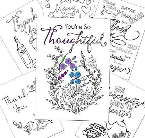 Thank You Cards to Color - 6 Different Designs - Set of 12 Cards with Envelopes