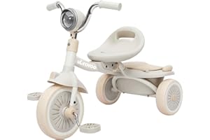 UBRAVOO Baby Tricycle, Foldable Toddler Trike with Pedals, Cool Lights, Durable Wheels and Comfortable Seat, Baby First Walker Trike for 1-5 Years Old Girls, Boys (Off-White)
