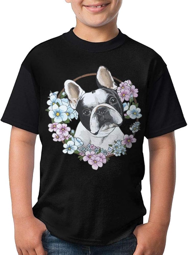 Frenchie French Bulldog Youth Crew Neck Short Sleeve TShirts Tees