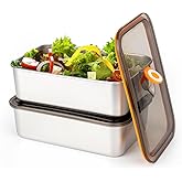 fecoqi 2 Pack(57oz) Stainless Steel Food Storage Containers with Lids Leak Proof & Airtight,Stackable Stainless Steel Containers for Meal Prep、Fruit、Snack,Freezer & Dishwasher Safe
