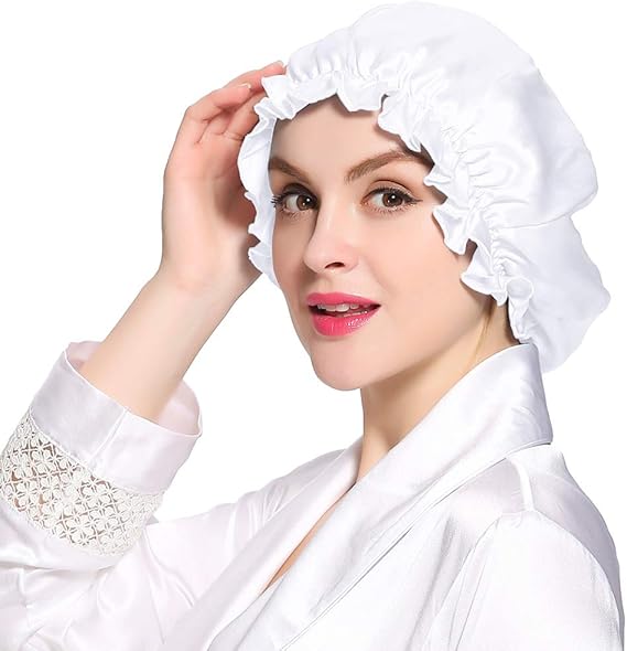 Amazon Lilysilk リリーシルク 天然シルク100 ナイトキャップ 枝毛防止 保湿美髪 ロングヘア用 お休みキャップ 就寝用 産後用 全周ゴム ホワイト パジャマ ルームウェア 通販