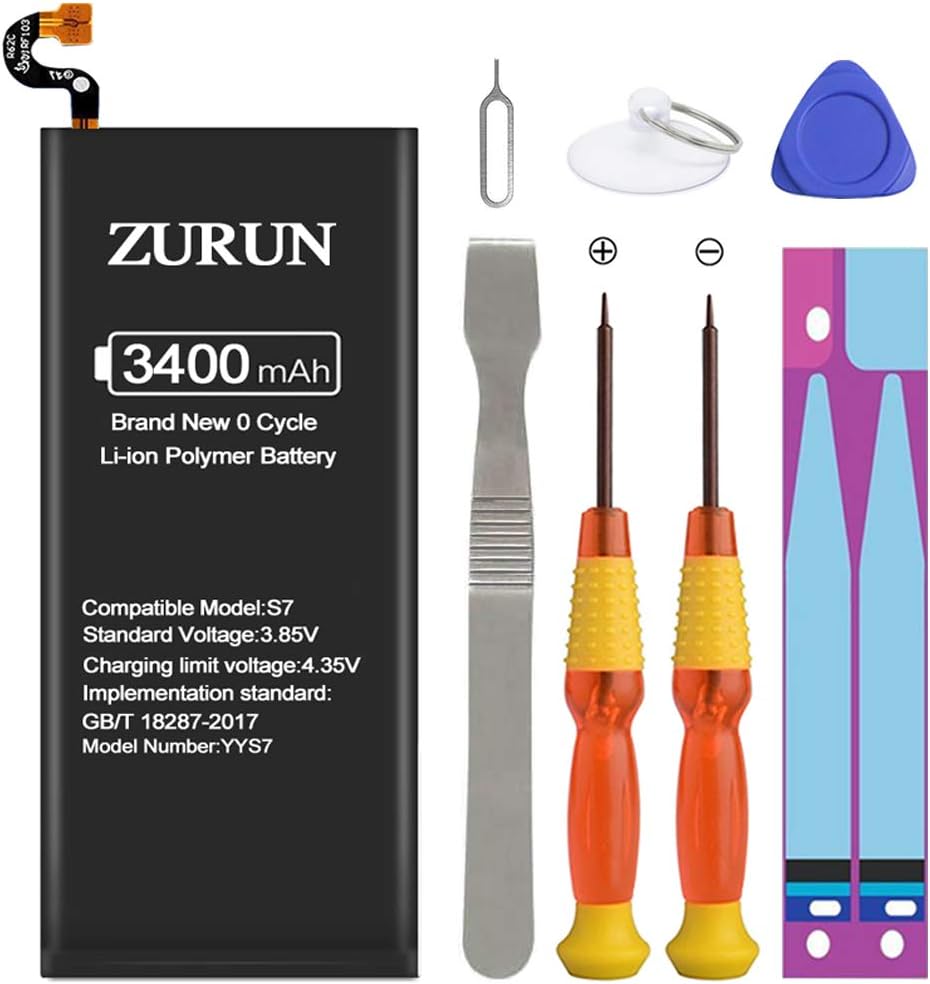Galaxy S7 Battery ZURUN 3400mAh Li-Polymer Battery EB-BG930ABE Replacement for Samsung Galaxy S7 G930 G930V G930A G930T G930P with Screwdriver Tool Kit | S7 Battery Replacement Kit [2 Year Warranty]: Home Audio & Theater
