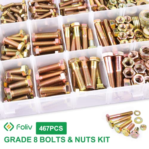 FOLIV 467Pcs Heavy Duty Bolt Nut Washer Assortment Kit Flat Hex