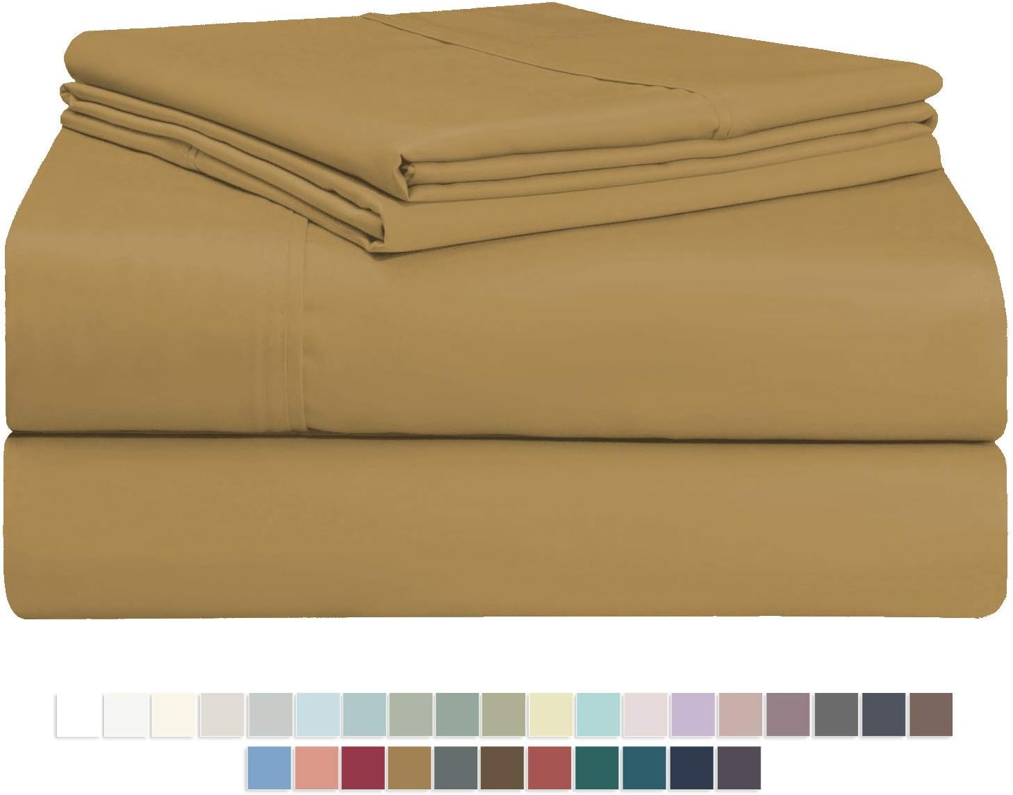 Pizuna 400 Thread Count Sheet Set, 100% Long Staple Cotton Mustard Yellow King Sheets Set, Luxurious Soft Sateen Bed Sheets fit Upto 15 inch Deep Pocket (Spruce Yellow King 100% Cotton Sheet Sets)