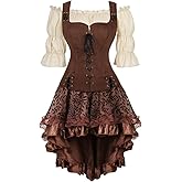 Renaissance Costume Women Set Pirate Vest Shirt Medieval Dress Peasant Tops Irish Dress