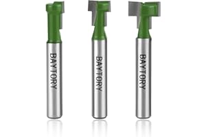 BAYTORY 3Pcs Keyhole Router Bits Set, 1/4" Shank Router Keyhole Bit Set -5/16 & 3/8 & 1/2 inch Blade Diameter for Wood Hex Bolt T-Track Slotting Milling Cutters Set (Green)