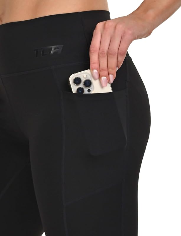 Mallas Cortas Mujer - Short Deportivo Mujer Cintura Alta y Control de Abdomen - 2 Bolsillos Laterales Abiertos - Mallas Cortas de Ciclismo Correr y Gym - Negro, XS