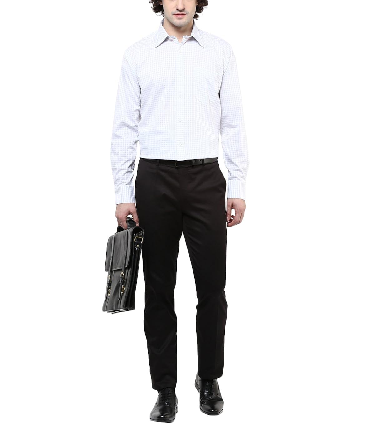 american crew men's cotton checks shirt with pocket (white & grey)