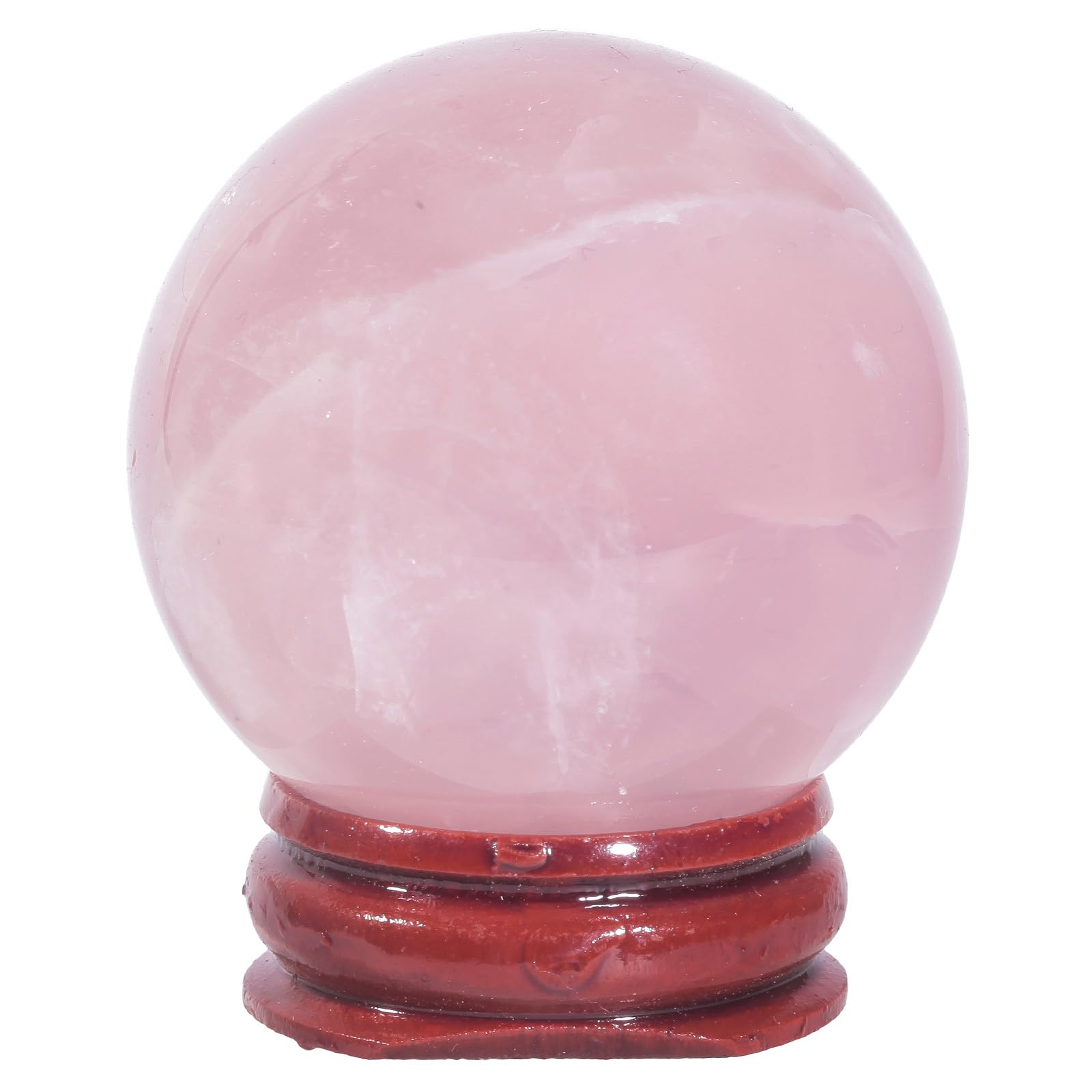 mookaitedecor 40-45mm Natural Rose Quartz Crystal Ball with Wooden Stand Cute Pink Room Decor, Pink Healing Crystal Sphere Quartz Round Stone Ball Small Crystal Gift Reiki Chakra Good Luck Desk Decor