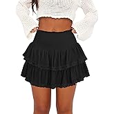 Pungdra Womens Ruffle Lace Mini Skirt Athletic Golf Tennis Skort Boho Tiered High Waist Flowy Skirts