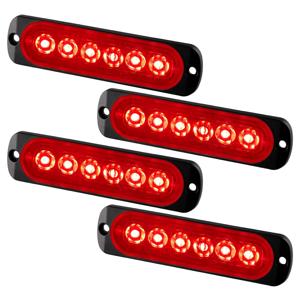 Teguangmei 4Pcs Ultra Thin 6LED Emergency Strobe Lights Red Hazard Beacon Warning Flash Lights Universal for Car Vehicle Truck 12-24V