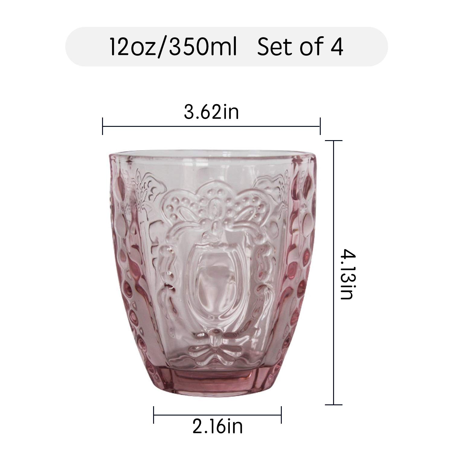Drinking Glasses 4Pcs, Colored Premium Heavy Glassware, 12oz Multicolor Glass Tumbler Gift for