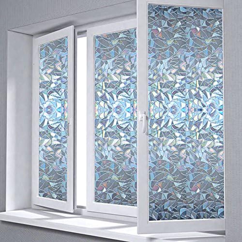 CUH 3d No Glue Static Window Films Decorative Privacy Non-Adhesive Window Films, 17.7in. By 78.7in. (45CM * 200CM)