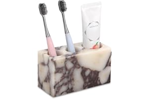 Natural Marble Toothbrush Holder 3 Slots, Stone Bathroom Organizer Countertop, Toothbrush and Toothpaste Holder Stand for Ele