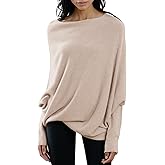Imily Bela Batwing Boat Neck Sweaters for Women Spring Long Sleeve Soft Knit Loose Baggy Pullover Jumper Top