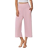 Ekouaer Womens Pajama Pants Wide Leg Capri Yoga Pants Lounge Comfy Sleep Pj Bottoms with Pockets Pink L