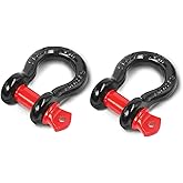 Jamiikury 1/2" D Ring Shackle with 5/8" Screw Pin, 2T Working Load Limit (WLL) / 12T (26,455 lb) Minimum Breaking Strength (MBS) for Tow Strap Winch, Off-Road Vehicle Recovery (Black/Red, 2 Pack)