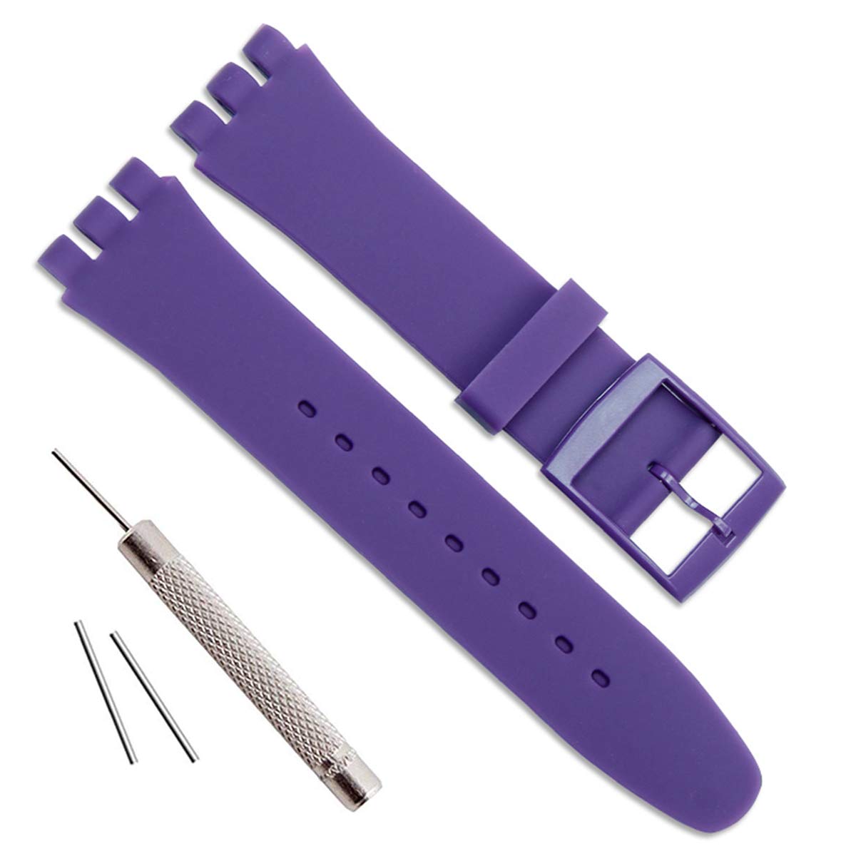 Replacement Waterproof Silicone Rubber Watch Strap Watch Band for Swatch (17mm 19mm 20mm) (19mm, Purple)