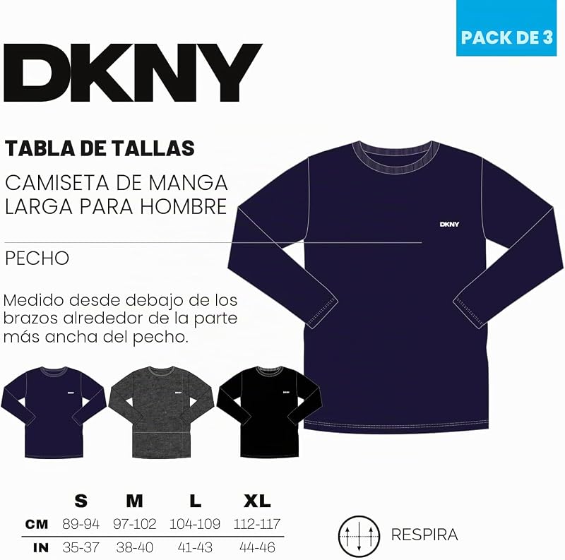 Hombres Camiseta de Manga Larga Azul Marino/Gris Oscuro/Negro Paquete de 3 Medio