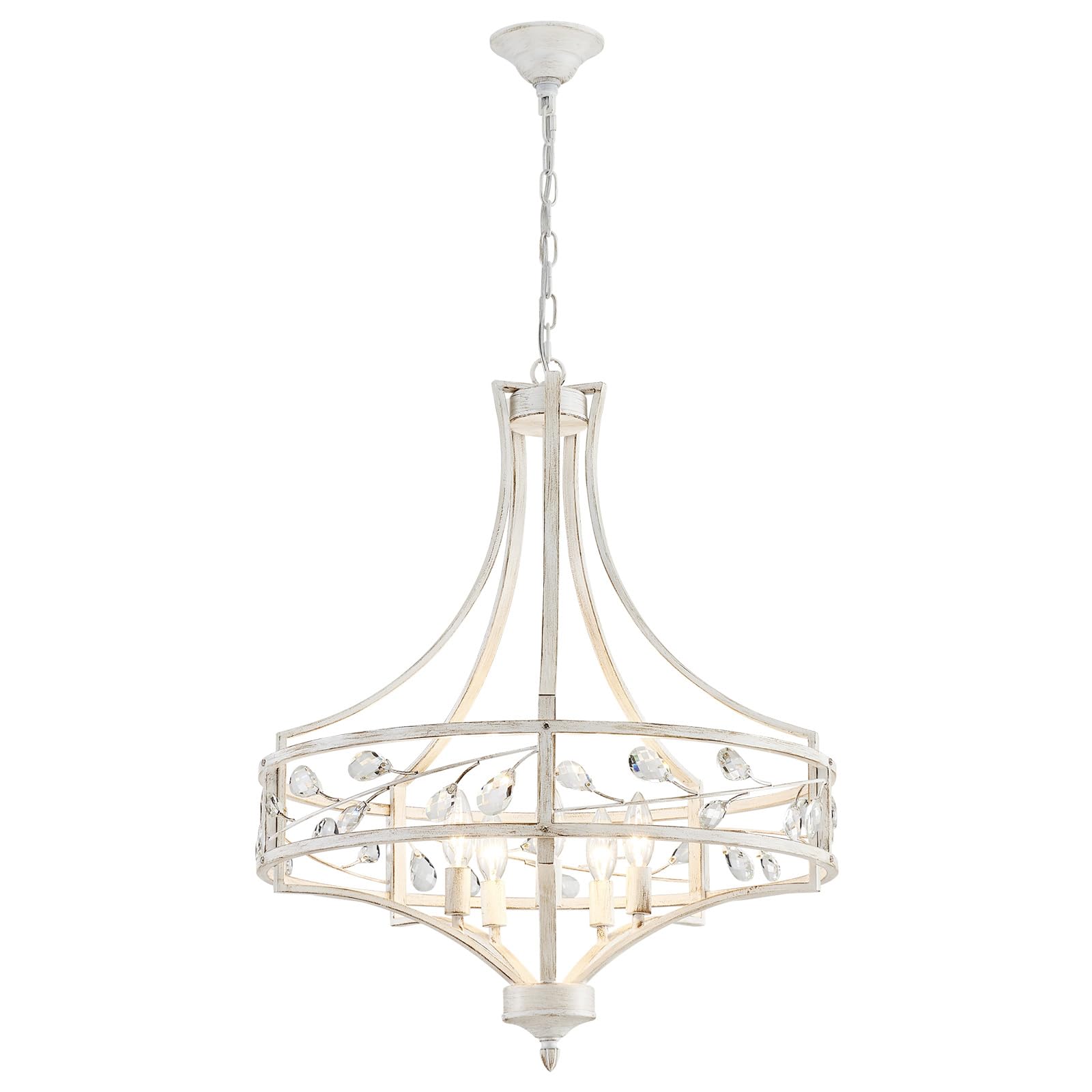 Photo 1 of 5-Light Crystal Chandelier for Dining Room, Modern Farmhouse White Chandelier Light Fixture Over Table, Rustic Round Metal Kitchen Pendant Light for Entryway Living Room Hallway Foyer Bedroom