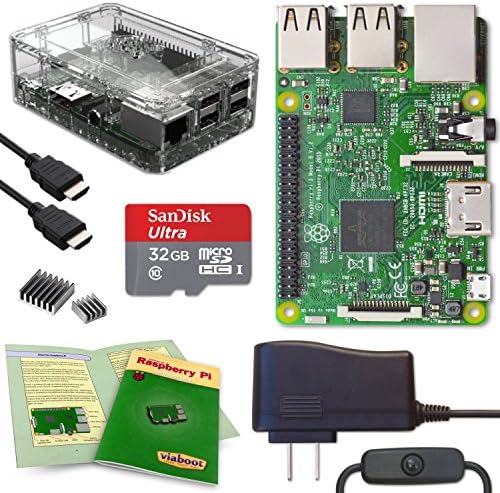 Viaboot Raspberry Pi 3 Complete Kit — Official Micro SD Card, Premium Clear Case Edition