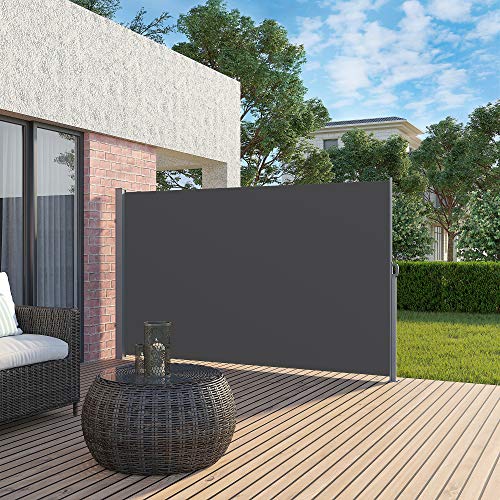 SONGMICS Seitenmarkise mit Stahl-Kasten, rostbeständig, ausziehbar, 200 x 300 cm, Sichtschutz, Sonnenschutz, Blickdicht, Seitenrollo, für Balkon, Terrasse, Garten, anthrazit GSA200G02 – Bild 3