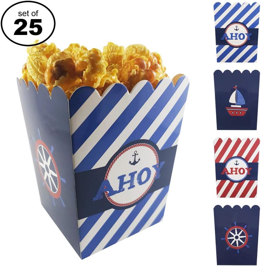 Favor Boxes For Baby Showers And Kids Birthday Parties. Perfectly Sized Portions For All Kinds Of Party Favors & Goodie Bags. High-Quality, Food Grade & Easy to Assemble, 25 per set. Nautical Theme