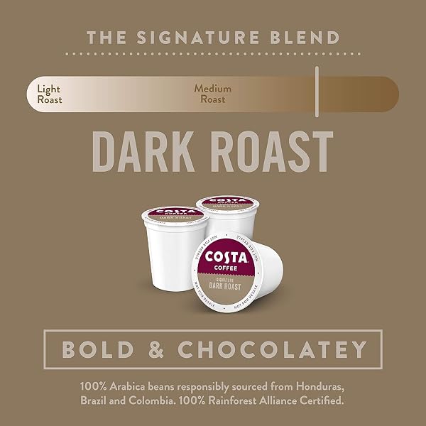 COSTA COFFEE SINGLE SERVE PODS COMPATIBLE WITH KEURIG K-CUP BREWERS DARK ROAST, 60 COUNT
