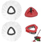 4Pcs Mop Head Replacement Set for EasyWring Spin Mop with Brush Head | 2 Mop Refills + Brush Head + Base, Compatible with EasyWring, Machine Washable