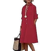 Choichic Shirt Dresses for Women Casual Long Sleeve Button Down Shirts A-Line Midi Shift Tunic Dress with Pockets