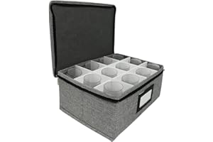 Whiskey Glass Storage Container with Dividers & Handles, Oxford Fabric Wine Glass Box, 12 Compartment Organizer for Glencairn