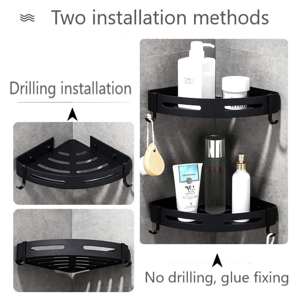 2 Ripiani Doccia Angolari Senza Foratura - Con 4 Ganci | In Acciaio Verniciato Nero