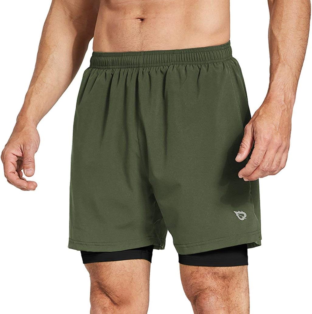 BALEAF Men's 5 Inches Running Athletic Shorts Zipper Pocket