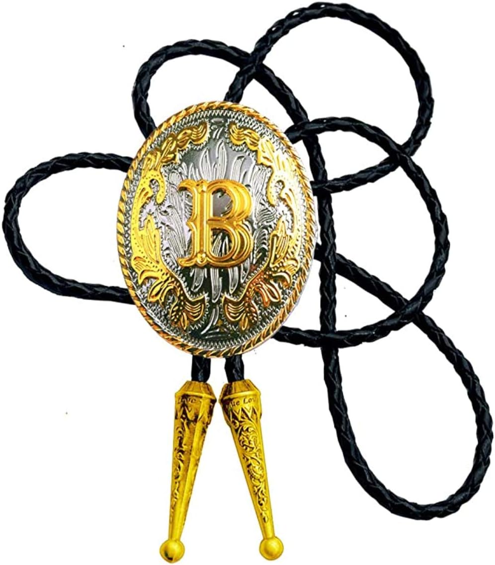 KECOLMens Golden Bolo tie Western Initial Letter A to Z Cowboy Aalphabet Bola Tie