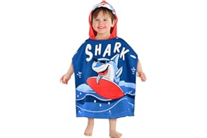 HUANLANG Kids Hooded Beach Towel for Boys Girls,Bath Pool Beach Poncho Towels Super Soft & Absorbent Cotton Towel Childrens Shark Beach Towels for Toddler 2-6 Years Old