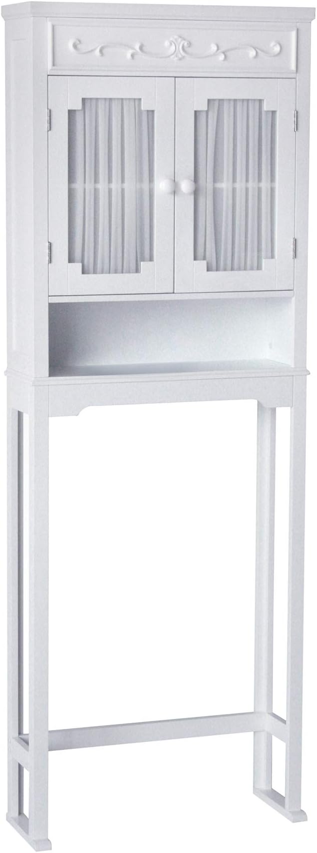 bathroom storage cabinets slim spaces on Amazon Com Elegant Home Fashions Lisbon Above Over The Toilet Tall Slim Bathroom Organizer Space Saver Freestanding Cabinet With 2 Curtained Doors Adjustable Shelf White Furniture Decor